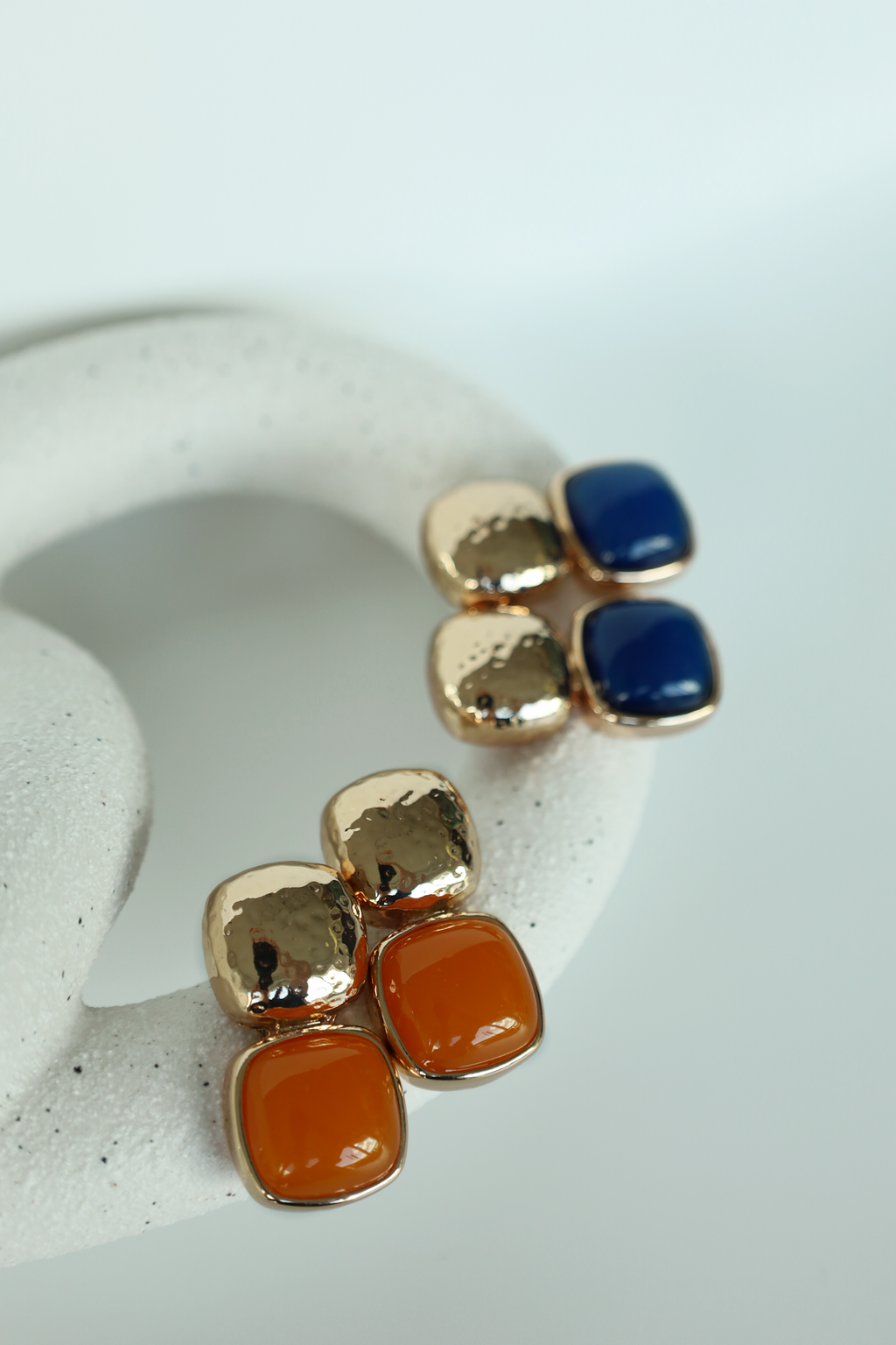 Gold Drop Stud Earrings With Orange Stone