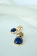 Gold Drop Stud Earrings With Navy Stone