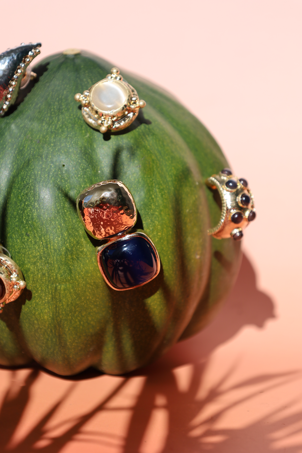 Gold Drop Stud Earrings With Navy Stone