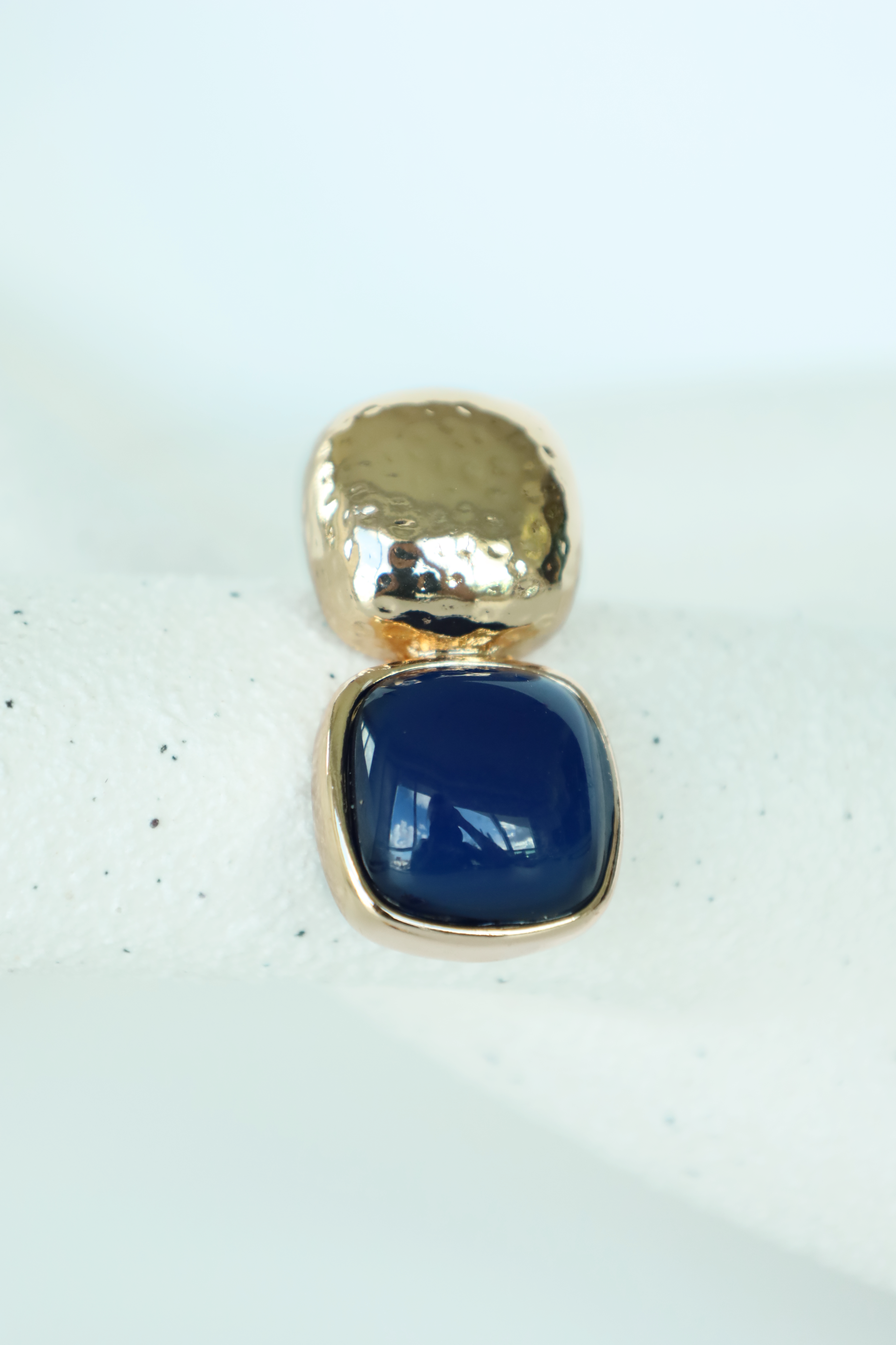 Gold Drop Stud Earrings With Navy Stone