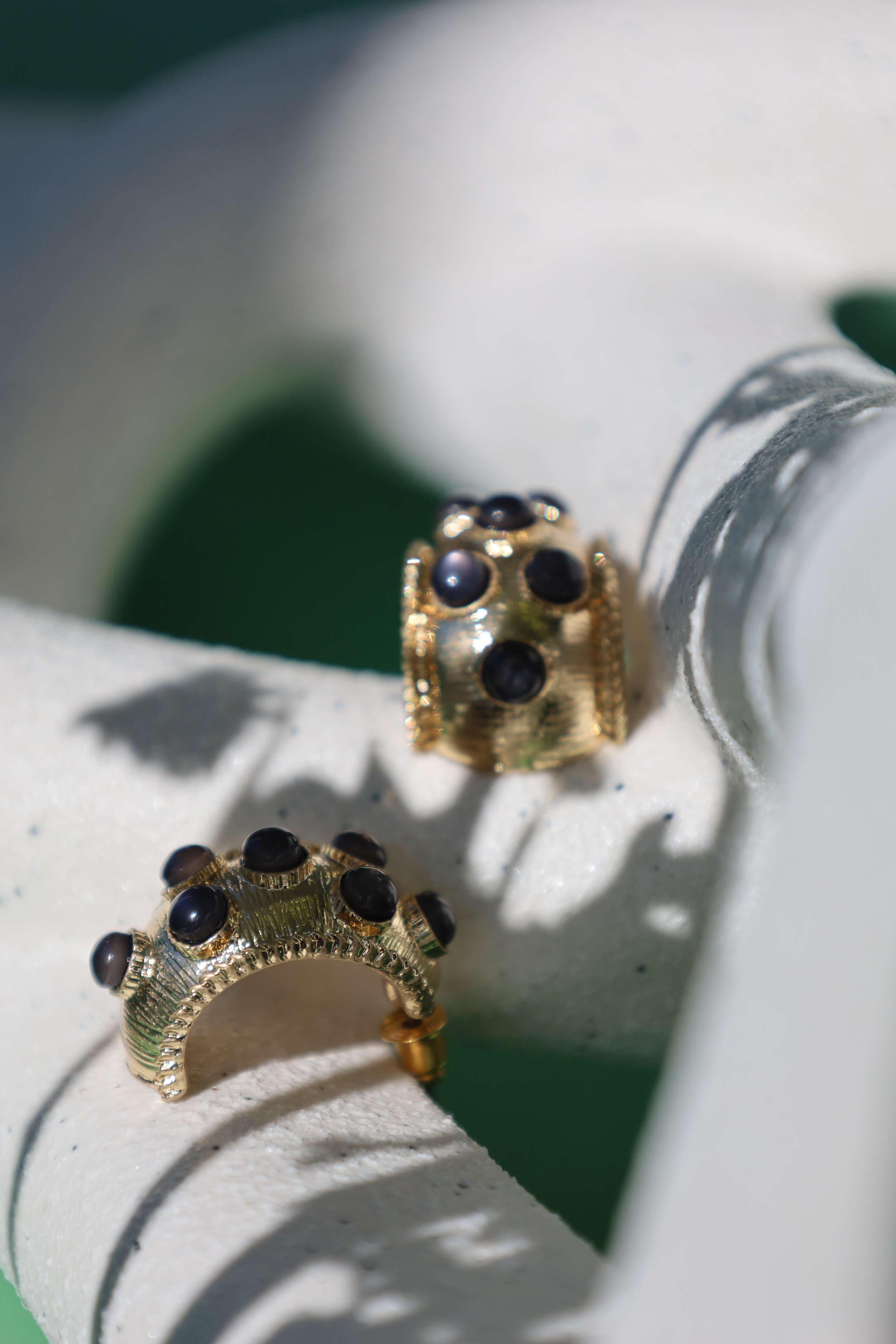 Minimal Gold hoop Earring With Black Stone Accents