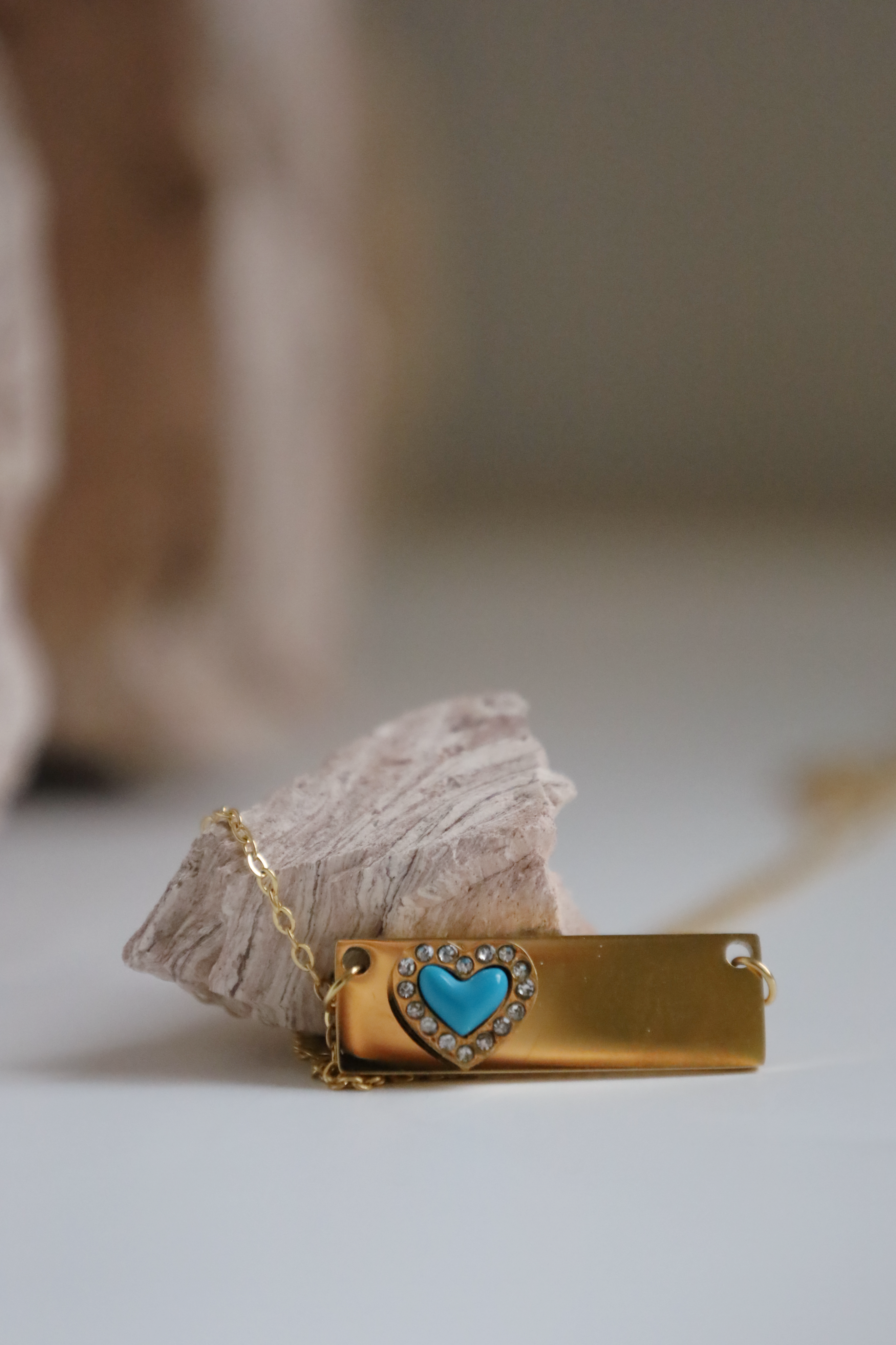 Blue Heart Bar Pendant Necklace
