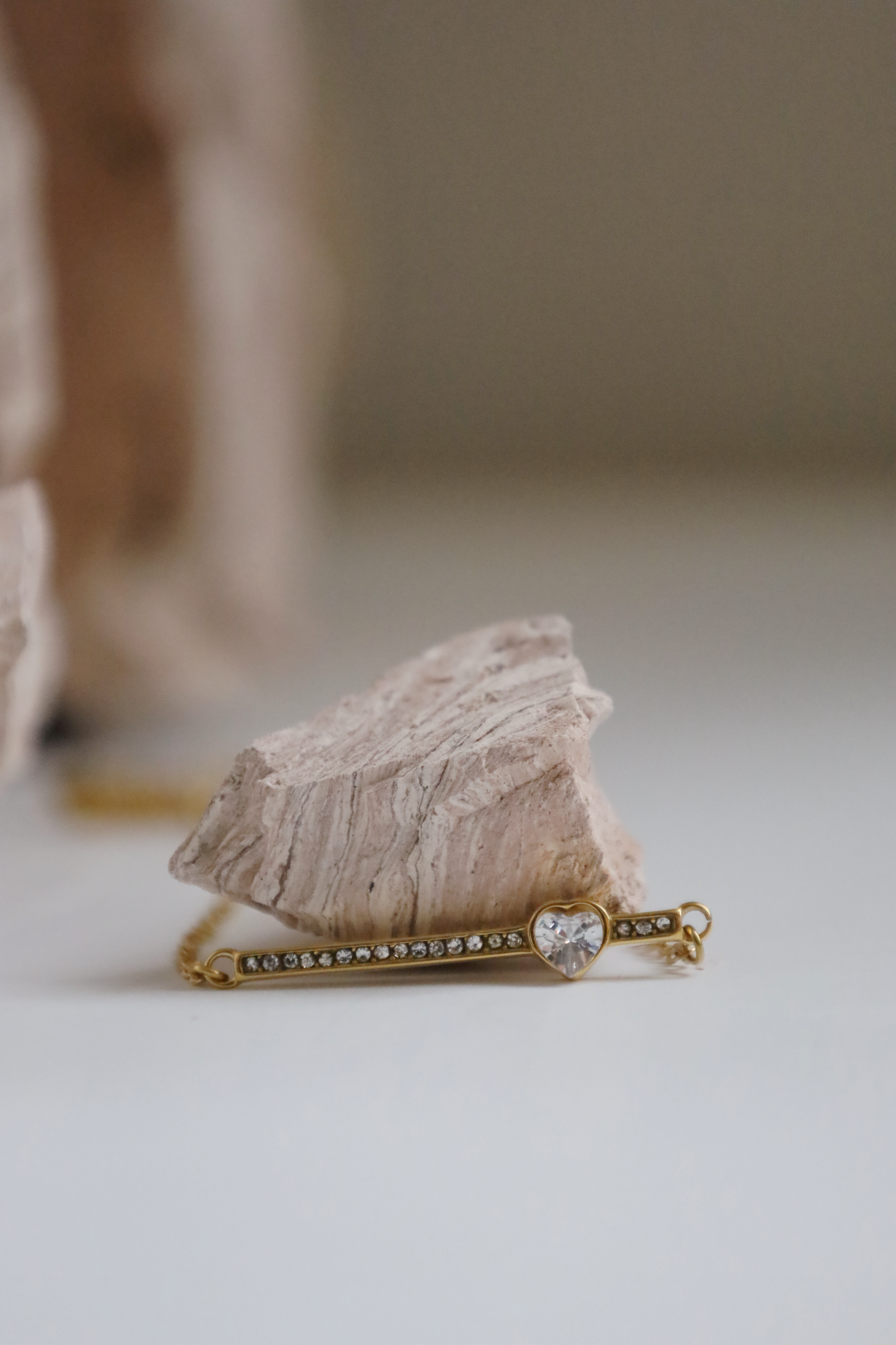 Crystal Heart Bar Necklace