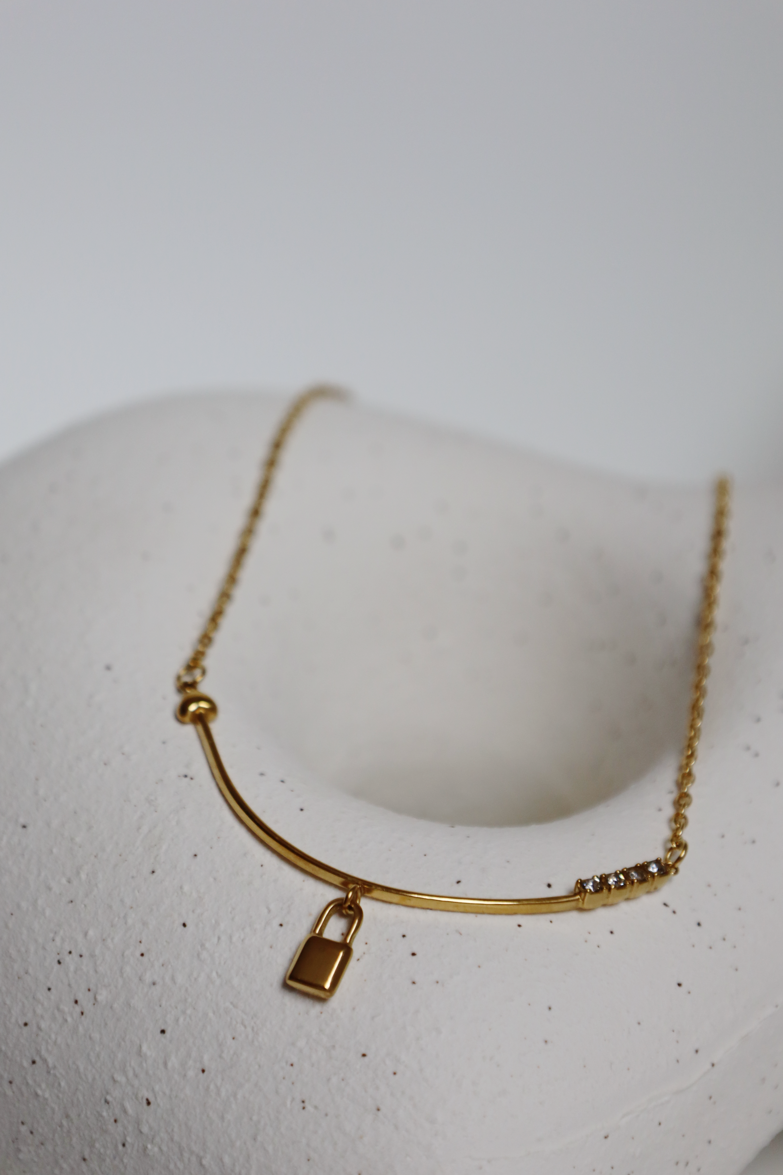 Lock & Heart Curve Pendant Necklace