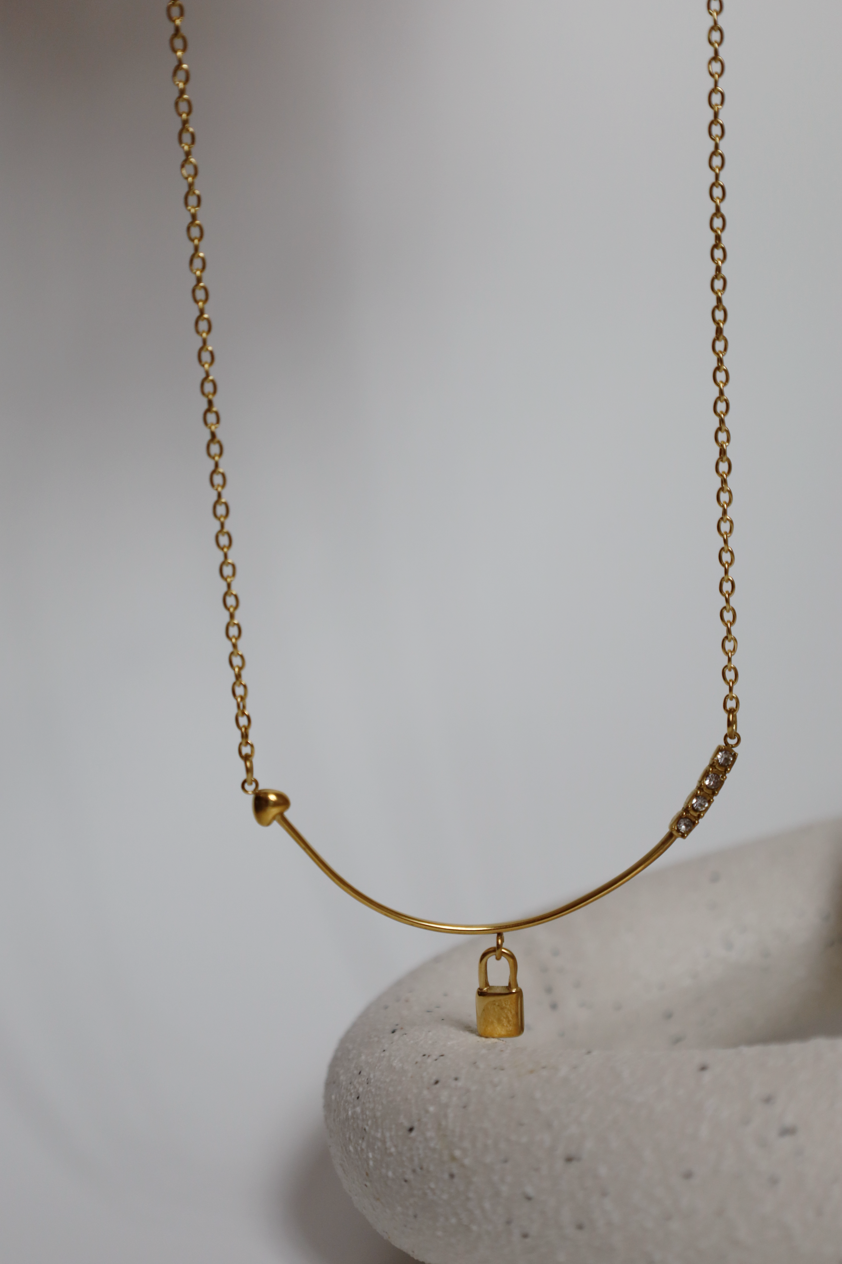 Lock & Heart Curve Pendant Necklace