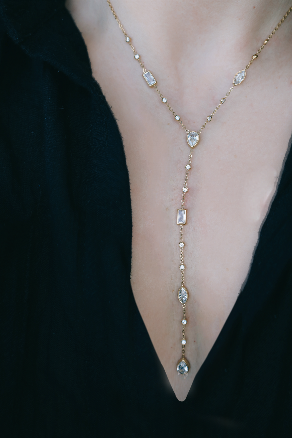 Delicate Crystal Y Necklace