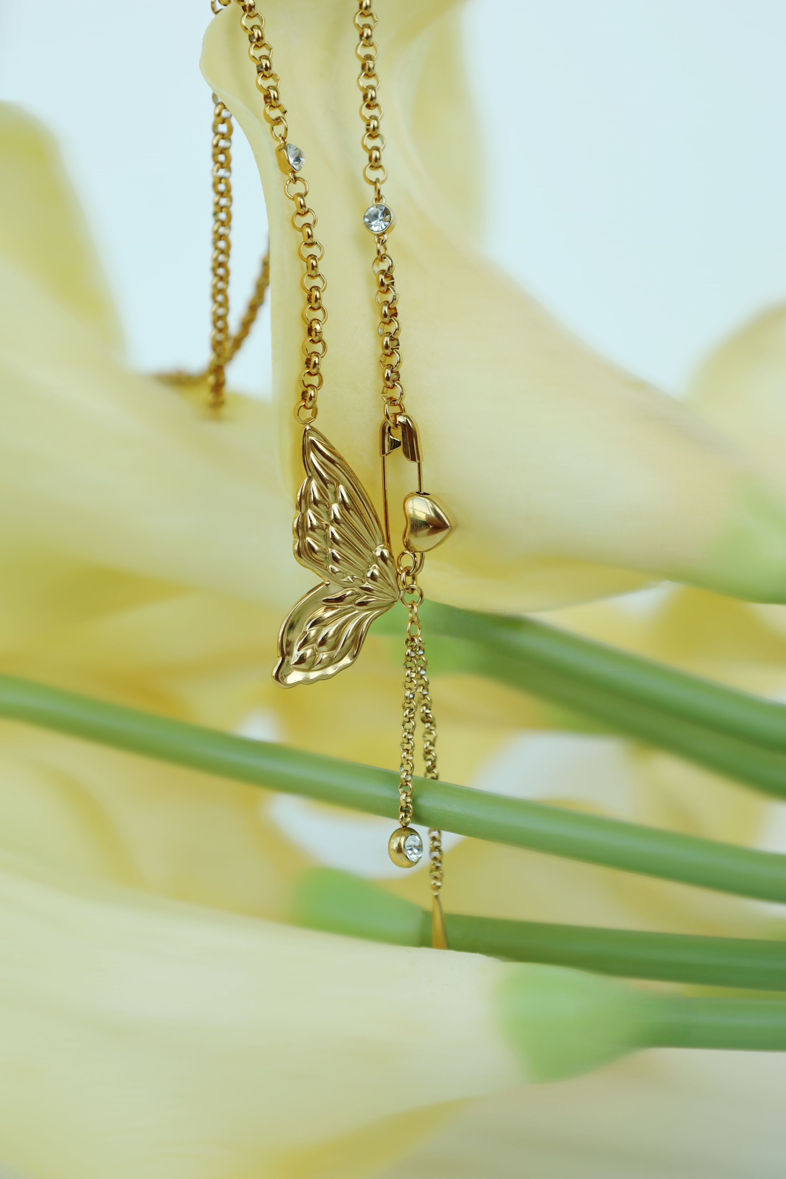 Butterfly & Heart Charm Necklace