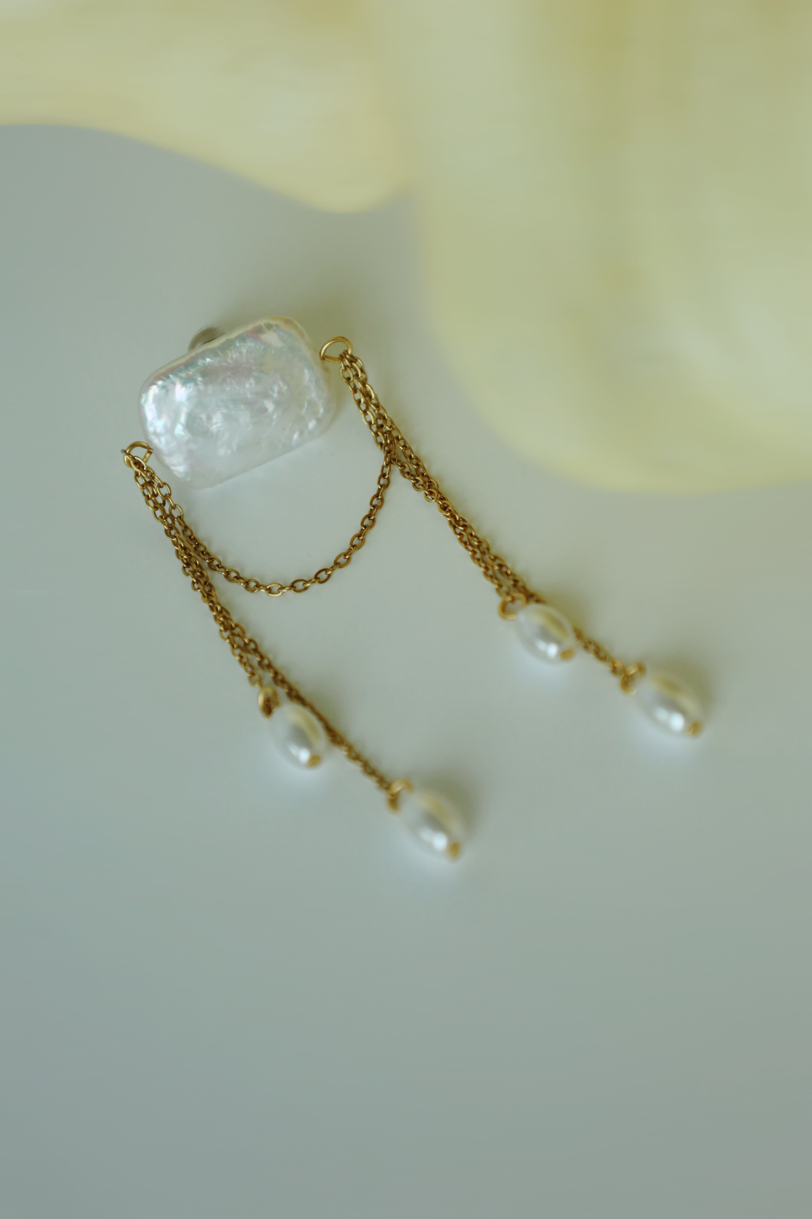 Baroque Pearl Drop Earrings with Chain Detail