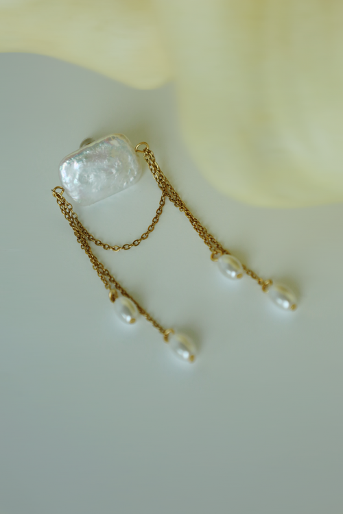 Baroque Pearl Drop Earrings with Chain Detail
