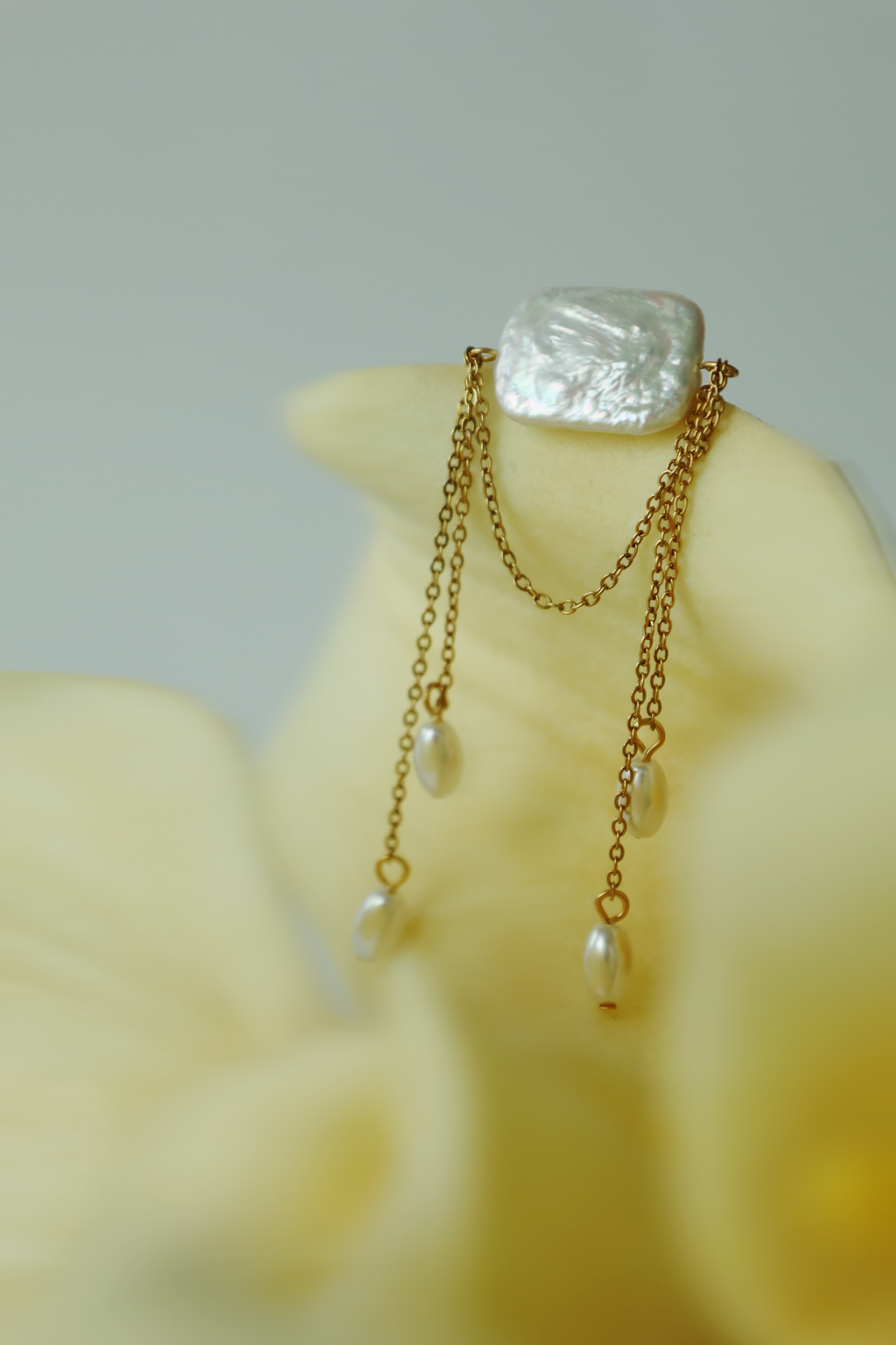 Baroque Pearl Drop Earrings with Chain Detail