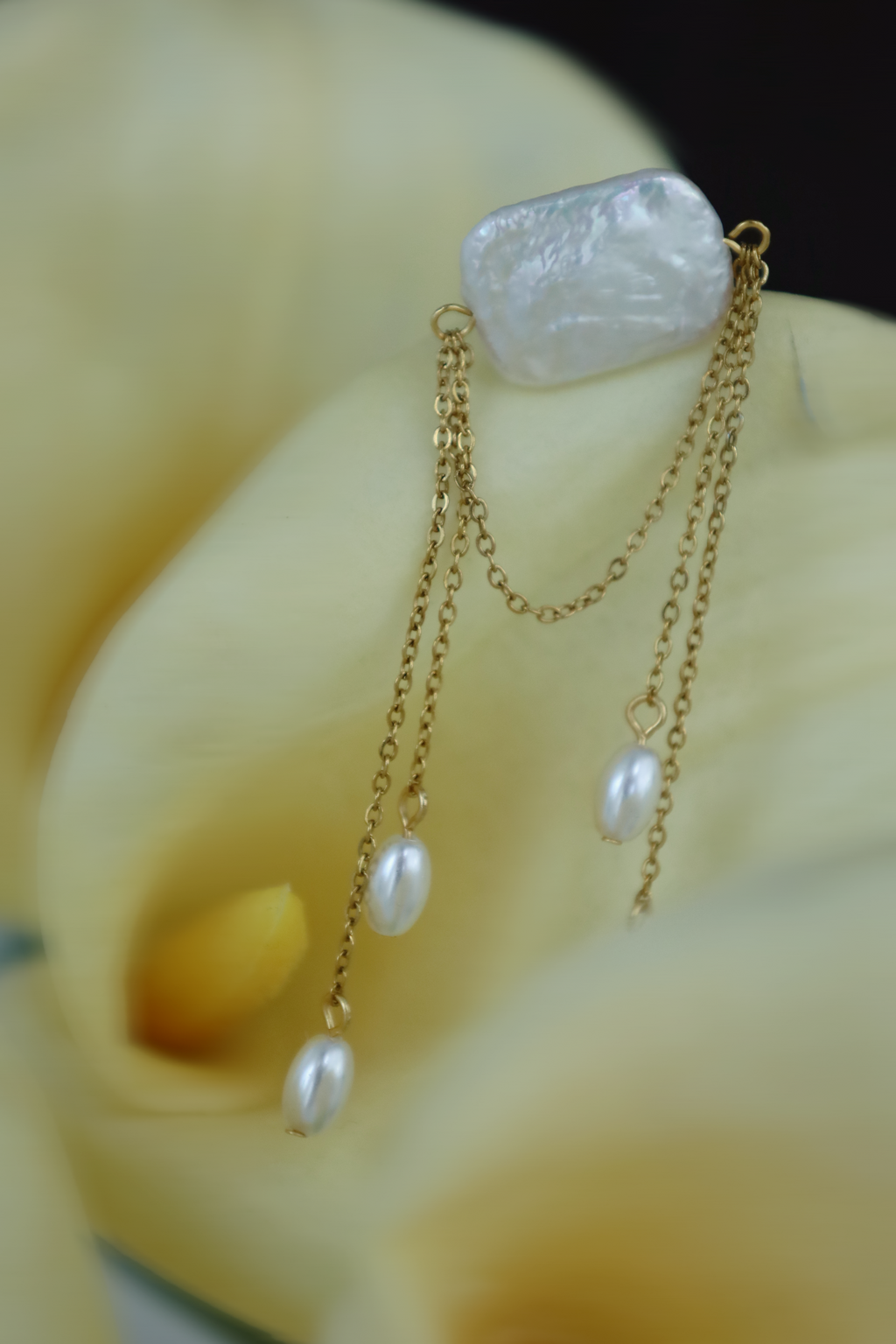 Baroque Pearl Drop Earrings with Chain Detail