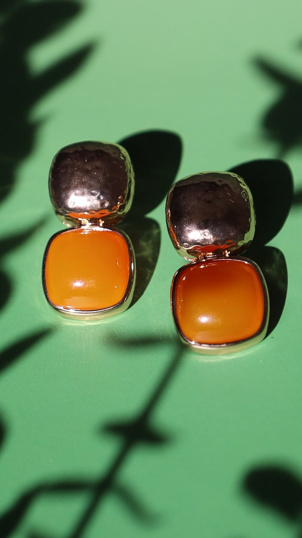 Gold Drop Stud Earrings With Orange Stone