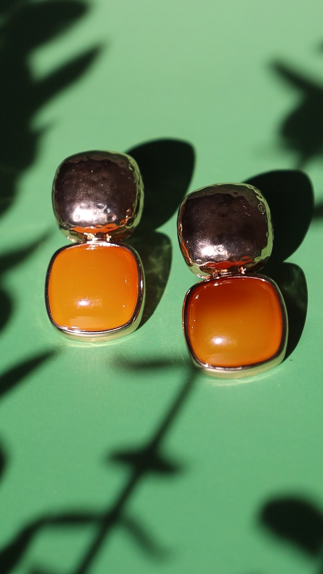 Gold Drop Stud Earrings With Orange Stone