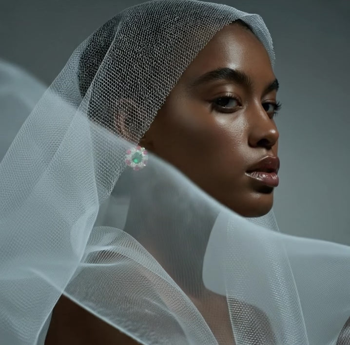 Green And Red Stud Earring