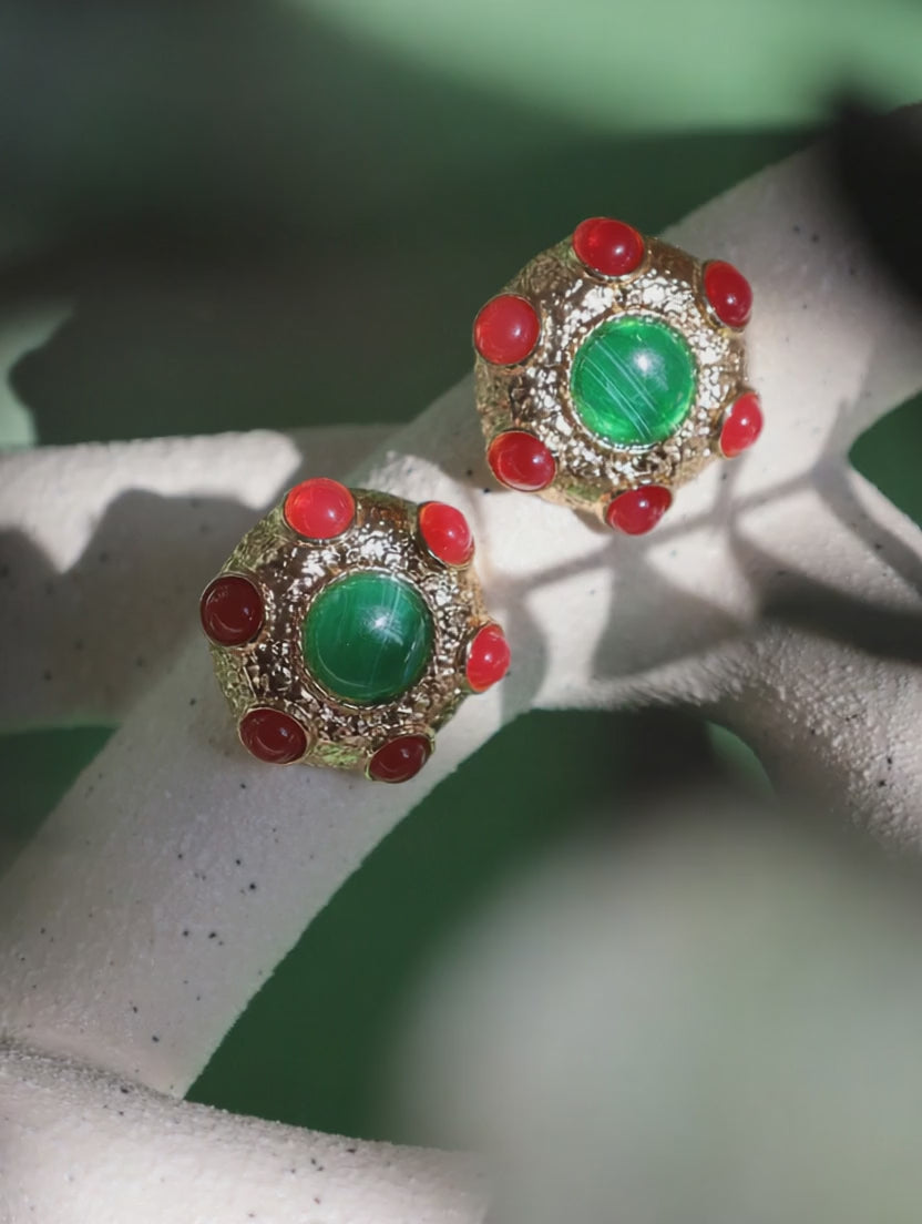 Green And Red Stud Earring