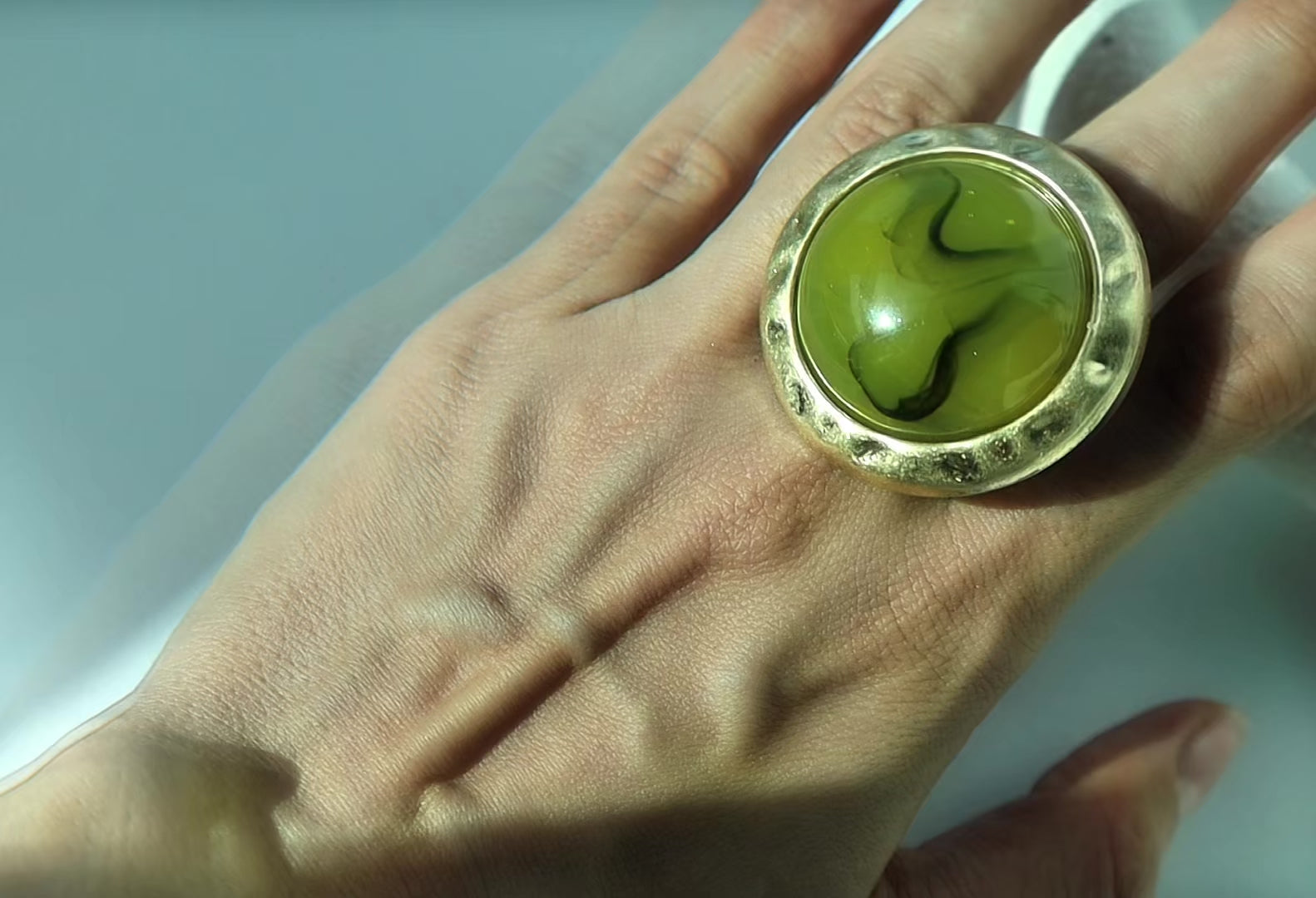 Gold Hammered Ring With Stone