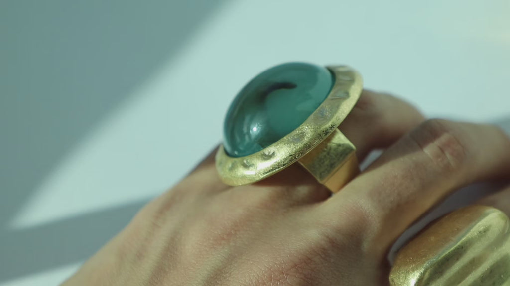 Gold Hammered Ring With Stone